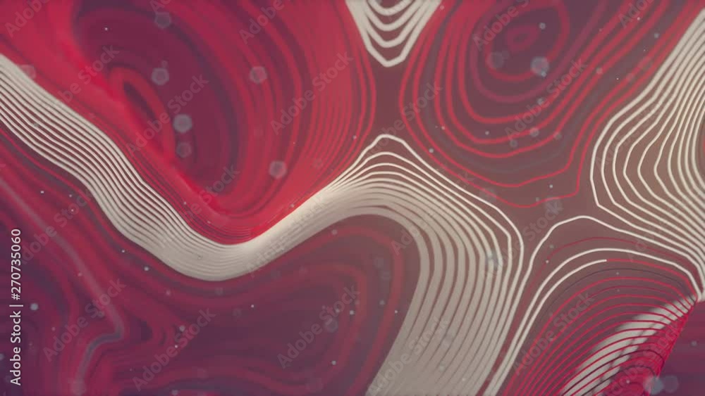 Fototapete pink colored abstract background with bright particles. deformed wavy wires with orange motion glowi