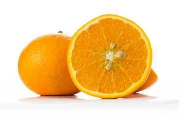 orange with half of orange isolated on the white background