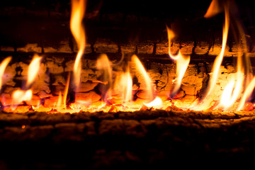 bright fire in the fireplace