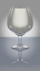 empty wine glass with water on backlighted background, isolated, light, 3d rendering