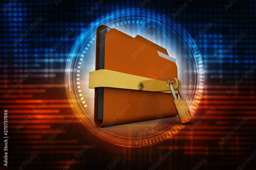 Aufkleber yellow folder and lock. data security concept. 3d rendering