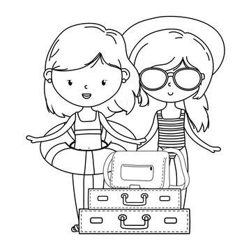 summer and kids cartoon in black and white