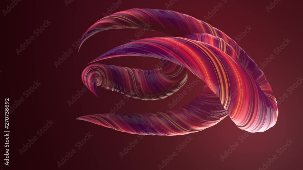 Poster Pink colored twisted shapes motion graphics background. Computer generated abstract geometric 3D render loop animation. 4K, Ultra HD resolution.