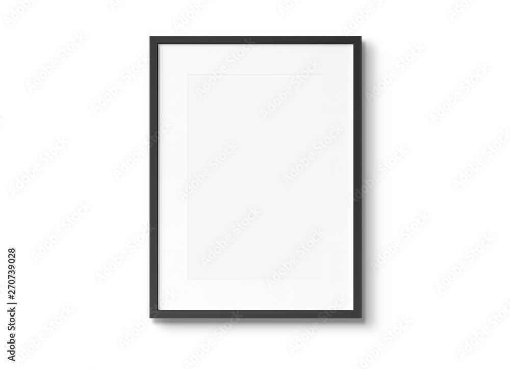 Poster black vertical wooden frame on wall background 3d rendering