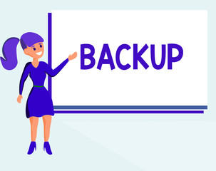 Naklejka premium Text sign showing Backup. Conceptual photo Copy of file data made in case original is lost or damaged Support.