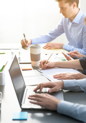 Corporate business team working at office desk