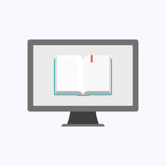 Book icon with gray computer on white background