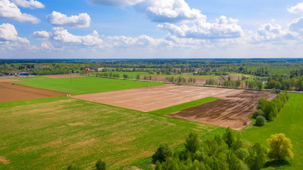 Top view on flat geometric areas of an agricultural field