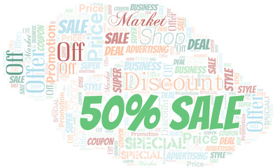 50% Sale Word Cloud. Wordcloud Made With Text.
