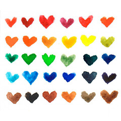 Fototapeta premium Set of multicolor watercolor hearts. Hand drawn watercolor elements