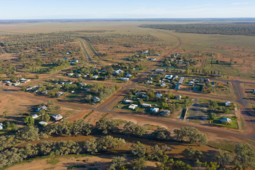 Fototapeta na wymiar The central western Queensland town of Morven and Sadliers waterhole.