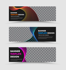 vector template of horizontal black web banners with spirally twisted thin lines with a color gradient.