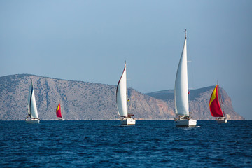 Fototapeta premium Sailing yacht boats in regatta at the Aegean Sea - Greece.