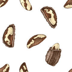 Seamless ornament with hand drawn brazil nuts