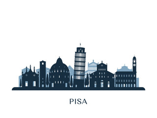 Pisa skyline, monochrome silhouette. Vector illustration. - obrazy, fototapety, plakaty