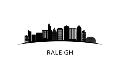 Naklejka premium Raleigh city skyline. Black cityscape isolated on white background. Vector banner.