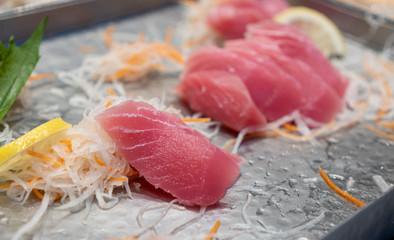Sushi placed in a tray, Japanese restaurant