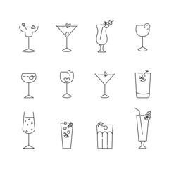 Set of simple line icons of classic cocktails. Outline symbol collection. Editable vector stroke.