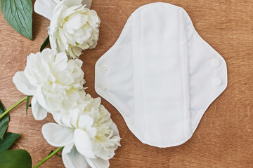 Reusable eco natural pad. White feminine washable, healthy and eco friendly pads from cotton and...