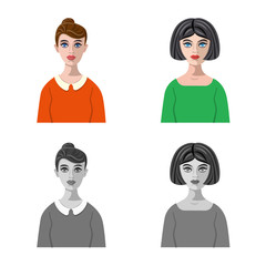 Isolated object of hairstyle and profession  sign. Set of hairstyle and character  stock vector illustration.