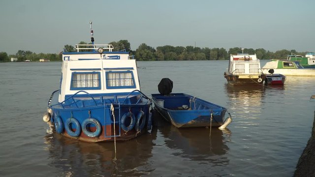 Boats on river Sava in Brcko district, Bosnia and Herzegovina