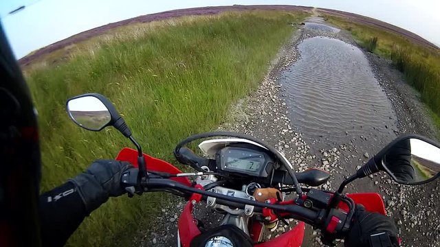 Helmet camera footage, trail bike riding off-road on the North York Moors