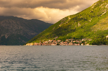 Fototapeta na wymiar Kotor bay seascape on a background of mountains, Montenegro