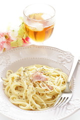 Italian  food, bacon and spaghetti Carbonara