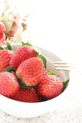 strawberry on bowl with copy space