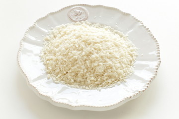 Japanese pearl rice on dish for asian food ingredient image