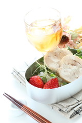 Chinese food, steamed chicken and rice with strawberry