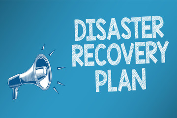 Conceptual hand writing showing Disaster Recovery Plan. Business photo text having backup measures against dangerous situation Speakers alarming script signals announcement message convey