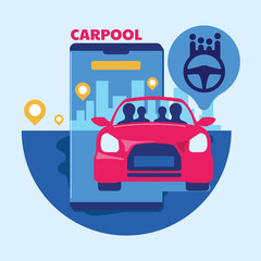 Group of People in Joint Travel with Carpooling and Registration Carpool Mobile Application
