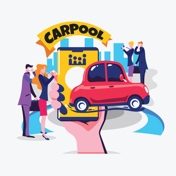 Group of People in Joint Travel with Carpooling and Registration Carpool Mobile Application