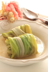 Russian food, stuffed cabbage in soup