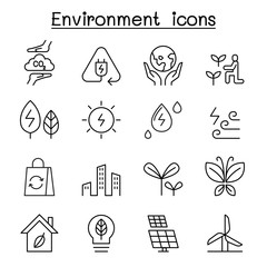 Fototapeta premium Environment & Ecology icon set in thin line style