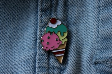 Badge with ice cream in jeans texture