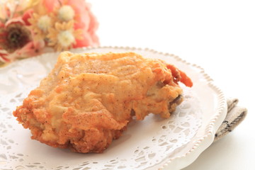 Fried chicken on dish with copy space
