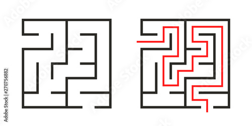 Education Logic Game Labyrinth For Kids Find Right Way Isolated Simple Square Maze Black Line On White Background With The Solution Vector Illustration Wall Mural Irina Kuznecova