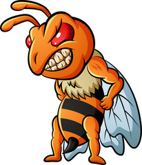 Yellow bee angry ready to fight. vector illustration