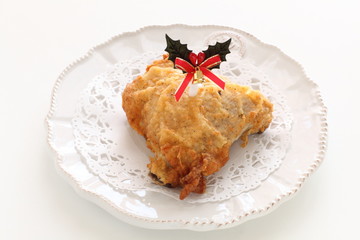 Fried chicken on dish with copy space