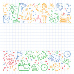 Cleaning services company vector pattern, squared notebook