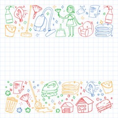 Cleaning services company vector pattern, squared notebook