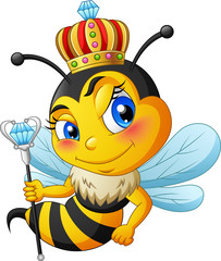 Queen bee cartoon with crown. vector illustration