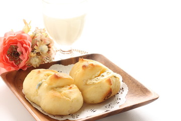 homemade cheese bread on wooden plate
