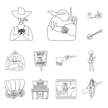 Vector illustration of western and american logo. Set of western and farm vector icon for stock.