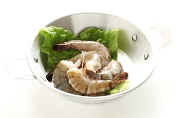 Freshness shrimp on stainless pan