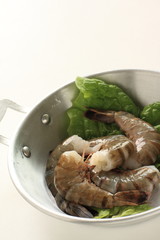 Freshness shrimp on stainless pan