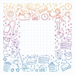 Cleaning services company vector pattern, squared notebook