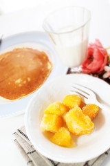 Frozen mango on bowl fro healthy breakfast image